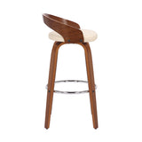 Sonia 26" Counter Height Swivel Cream Faux Leather and Walnut Wood Bar Stool