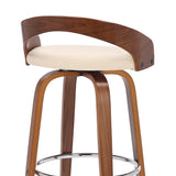 Sonia 26" Counter Height Swivel Cream Faux Leather and Walnut Wood Bar Stool