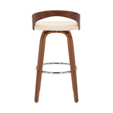 Sonia 30" Bar Height Swivel Cream Faux Leather and Walnut Wood Bar Stool