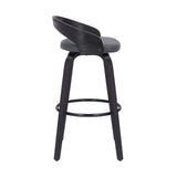 Sonia 26" Counter Height Swivel Grey Faux Leather and Black Wood Bar Stool