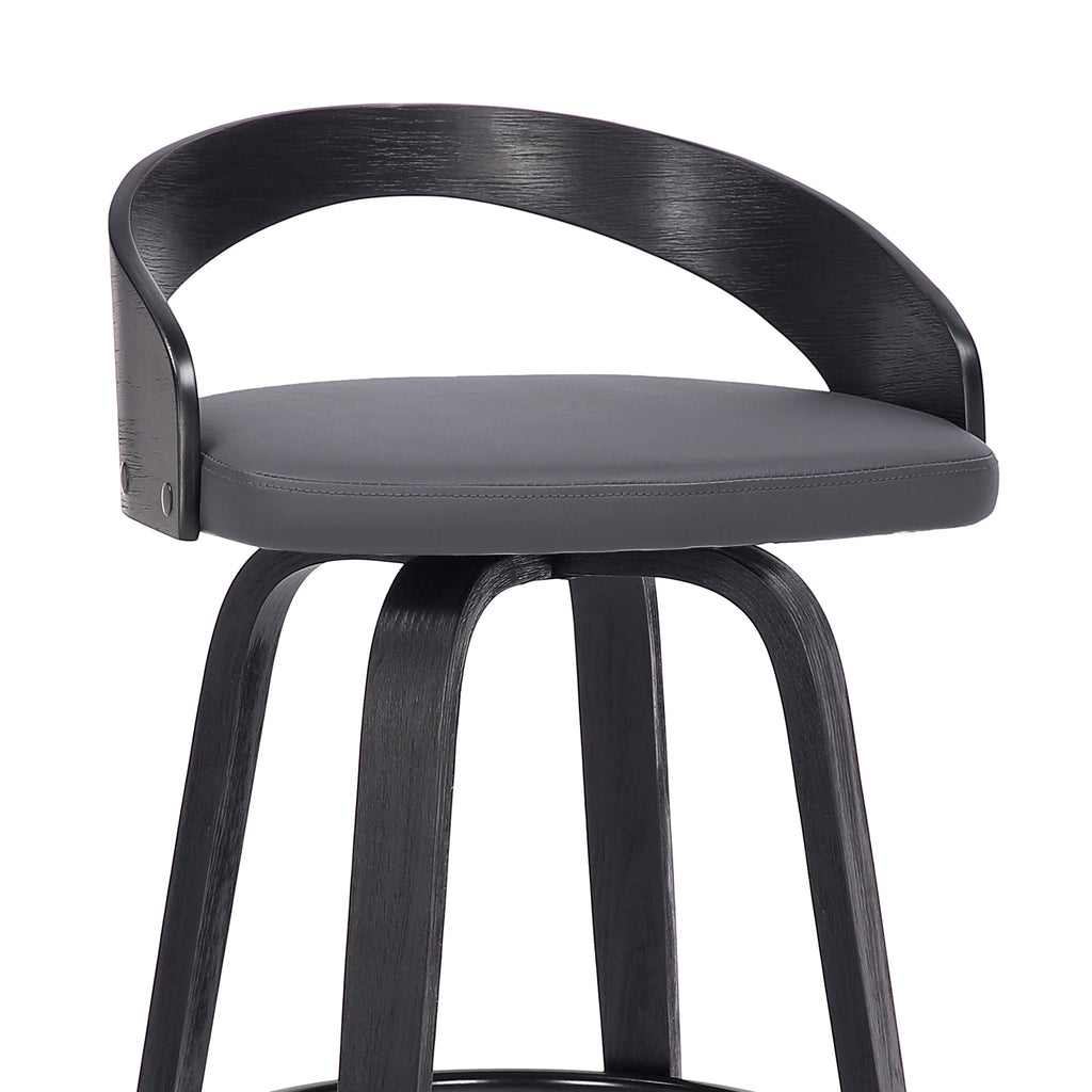 Sonia 26" Counter Height Swivel Grey Faux Leather and Black Wood Bar Stool