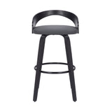 Sonia 30" Bar Height Swivel Grey Faux Leather and Black Wood Bar Stool