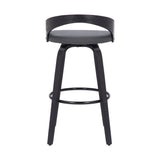 Sonia 30" Bar Height Swivel Grey Faux Leather and Black Wood Bar Stool