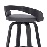 Sonia 30" Bar Height Swivel Grey Faux Leather and Black Wood Bar Stool