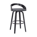 Sonia 30" Bar Height Swivel Grey Faux Leather and Black Wood Bar Stool