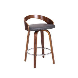 Sonia 26" Counter Height Swivel Grey Faux Leather and Walnut Wood Bar Stool