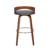 Sonia 30" Bar Height Swivel Grey Faux Leather and Walnut Wood Bar Stool