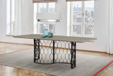 Solange Concrete and Black Metal Rectangular Dining Table