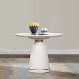 Pinni White Concrete Round Dining Table with Bronze Painted Accent