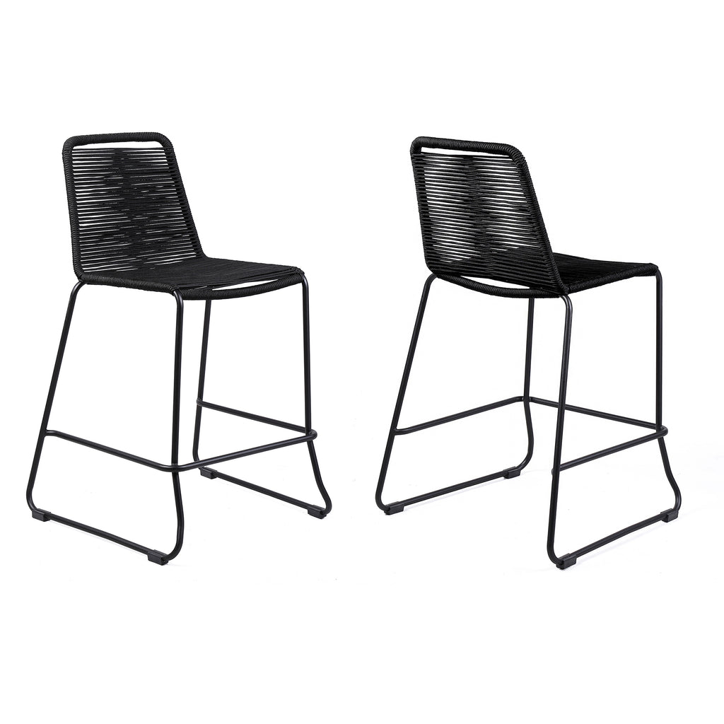 Shasta 26" Outdoor Metal and Black Rope Stackable Counter Stool - Set of 2