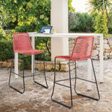 Shasta 26" Outdoor Metal and Brick Red Rope Stackable Counter Stool - Set of 2