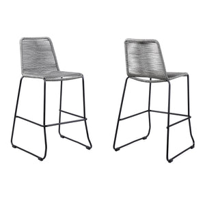 Shasta 26" Outdoor Metal and Grey Rope Stackable Counter Stool - Set of 2