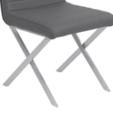 Tempe Contemporary Dining Chair in Gray Faux Leather with Brushed Stainless Steel Finish - Set of 2