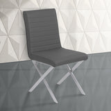 Tempe Contemporary Dining Chair in Gray Faux Leather with Brushed Stainless Steel Finish - Set of 2