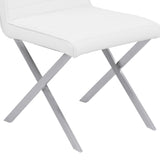 Tempe Contemporary Dining Chair in White Faux Leather with Brushed Stainless Steel Finish - Set of 2