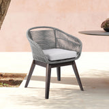 Tutti Frutti Indoor Outdoor Dining Chair in Dark Eucalyptus Wood with Latte Rope and Grey Cushions