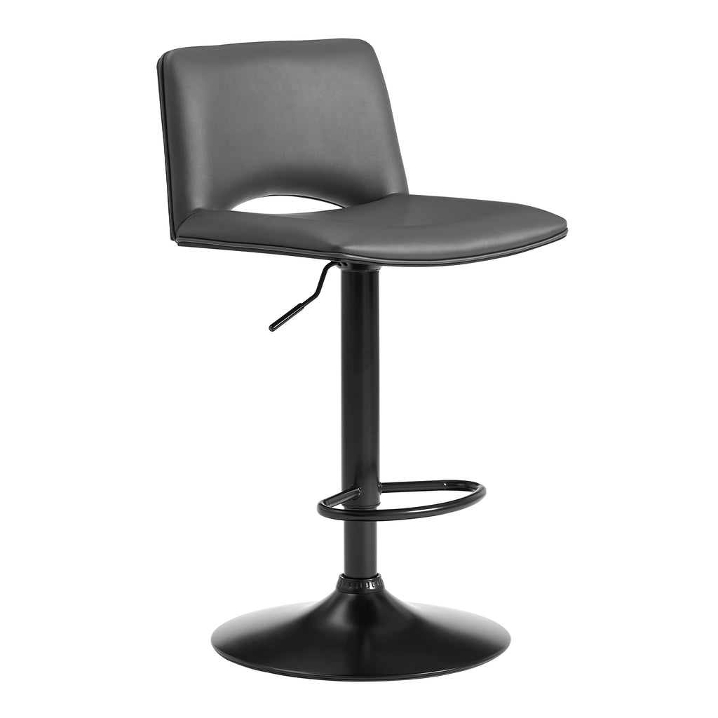 Thierry Adjustable Swivel Gray Faux Leather and Black Metal Bar Stool