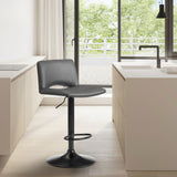 Thierry Adjustable Swivel Gray Faux Leather and Black Metal Bar Stool