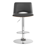 Thierry Adjustable Swivel Gray Faux Leather with Walnut Back and Chrome Bar Stool