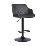 Toby Grey Faux Leather Adjustable Height Swivel Black Wood and Metal Bar Stool
