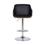 Toby Black Faux Leather Adjustable Height Swivel Walnut Wood and Chrome Bar Stool