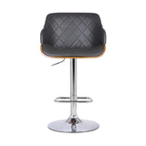 Toby Grey Faux Leather Adjustable Height Swivel Walnut Wood and Chrome Bar Stool