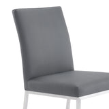 Trevor Contemporary Dining Chair in Brushed Stainless Steel and Gray Faux Leather - Set of 2