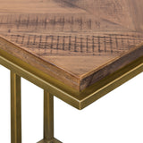 Faye Rustic Brown Wood C-Shape End table with Antique Brass Base