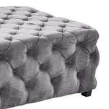 Taurus Contemporary Ottoman in Gray Velvet with Wood Legs