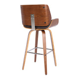 Tyler 26" Counter Height Swivel Brown Faux Leather and Walnut Wood Bar Stool