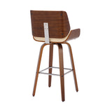 Tyler 26" Counter Height Swivel Cream Faux Leather and Walnut Wood Bar Stool