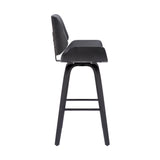 Tyler 26" Counter Height Swivel Grey Faux Leather and Black Wood Bar Stool