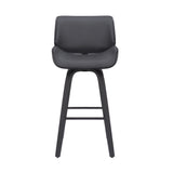 Tyler 30" Bar Height Swivel Grey Faux Leather and Black Wood Bar Stool