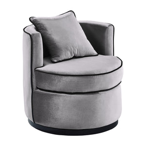 Truly Contemporary Swivel Chair in Gray Velvet and Black Velvet Piping