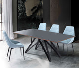 Urbino Mid-Century Dining Table in Matte Black Finish with Walnut and Dark Gray Glass Top