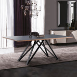 Urbino Mid-Century Dining Table in Matte Black Finish with Walnut and Dark Gray Glass Top