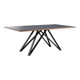 Urbino Mid-Century Dining Table in Matte Black Finish with Walnut and Dark Gray Glass Top