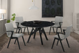 Venus 54" Round Mid-Century Modern Black Marble Dining Table with Black Wood Legs