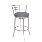 Viper 30" Bar Height Swivel Grey Faux Leather and Brushed Stainless Steel Bar Stool