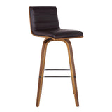 Vienna 30" Bar Height Swivel Brown Faux Leather and Walnut Wood Bar Stool