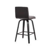 Vienna 26" Counter Height Swivel Grey Faux Leather and Black Wood Bar Stool