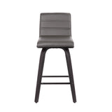 Vienna 26" Counter Height Swivel Grey Faux Leather and Black Wood Bar Stool