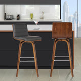 Vienna 26" Counter Height Swivel Grey Faux Leather and Walnut Wood Bar Stool