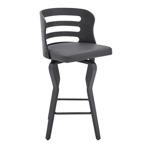 Verne 26" Swivel Gray Faux Leather and Black Wood Bar Stool
