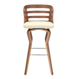 Verne 30" Swivel Cream Faux Leather and Walnut Wood Bar Stool