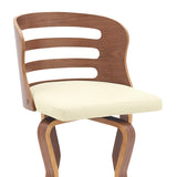 Verne 30" Swivel Cream Faux Leather and Walnut Wood Bar Stool
