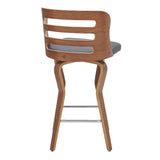 Verne 26" Swivel Gray Faux Leather and Walnut Wood Bar Stool