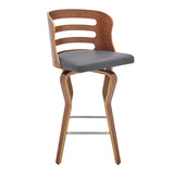 Verne 26" Swivel Gray Faux Leather and Walnut Wood Bar Stool