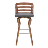 Verne 30" Swivel Gray Faux Leather and Walnut Wood Bar Stool