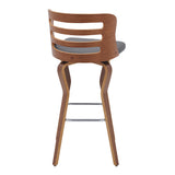 Verne 30" Swivel Gray Faux Leather and Walnut Wood Bar Stool